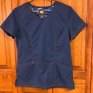 Dickies Scrub Top Navy V-Neck Small